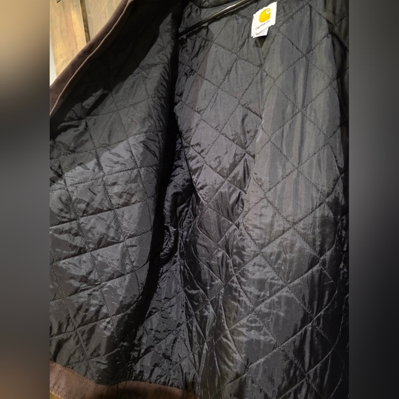 Carhartt Dark Brown Duck Arctic Quilted Lined Canvas Hooded Jacket Mens XL - Picture 4 of 6